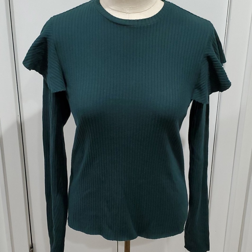 Zara Long Sleeve Emerald Ribbed Top Size Large